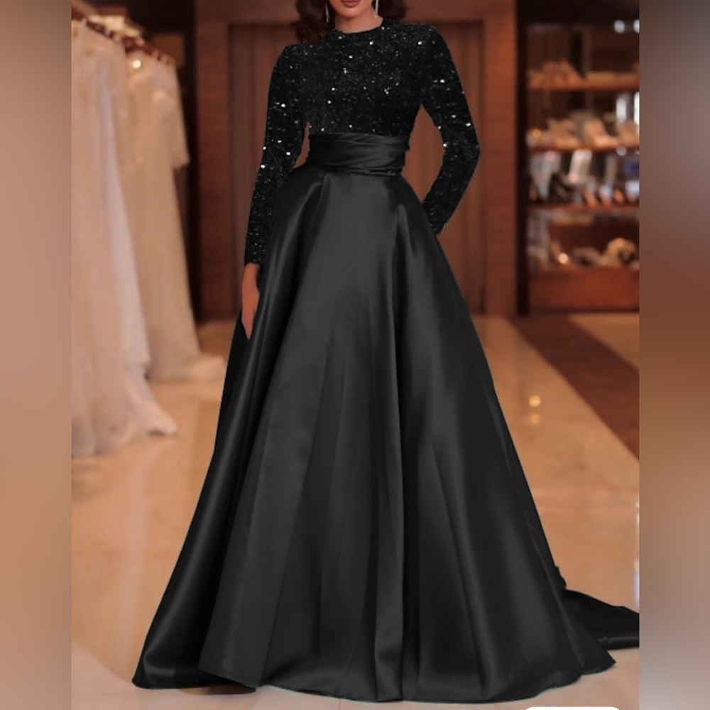 Formal Elegant Black A- line evening gown. Brand new never worn.
